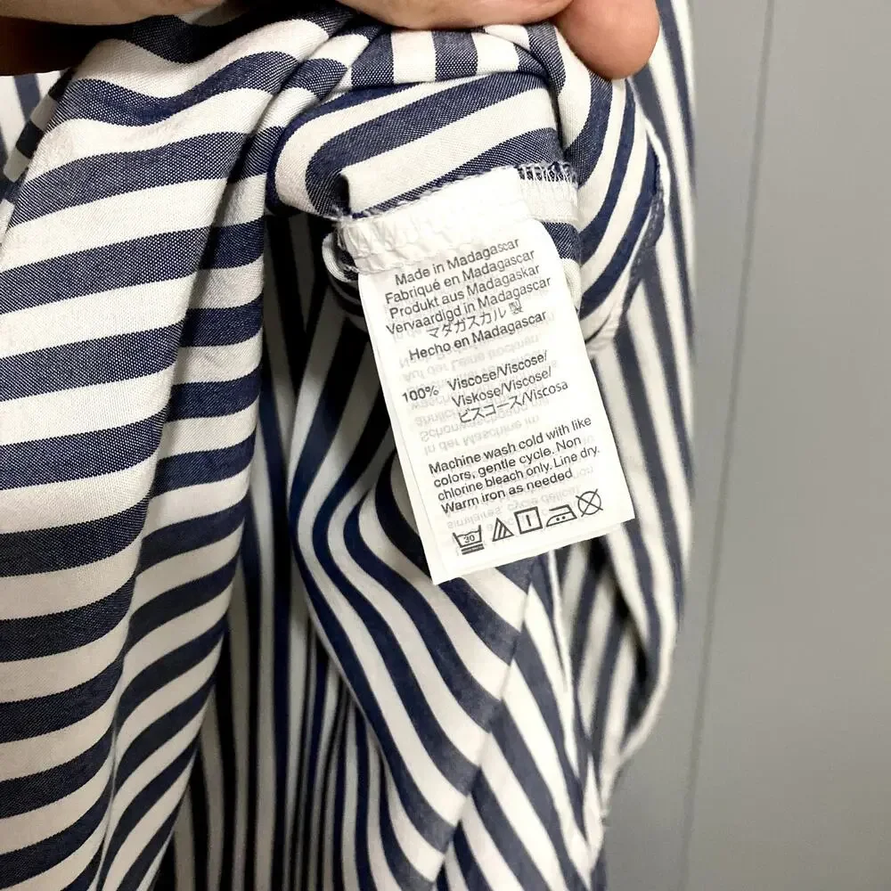 J. Crew Blue White Striped Collared Tie Sleeve Classic Preppy Popover Shirt M - Picture 3 of 7